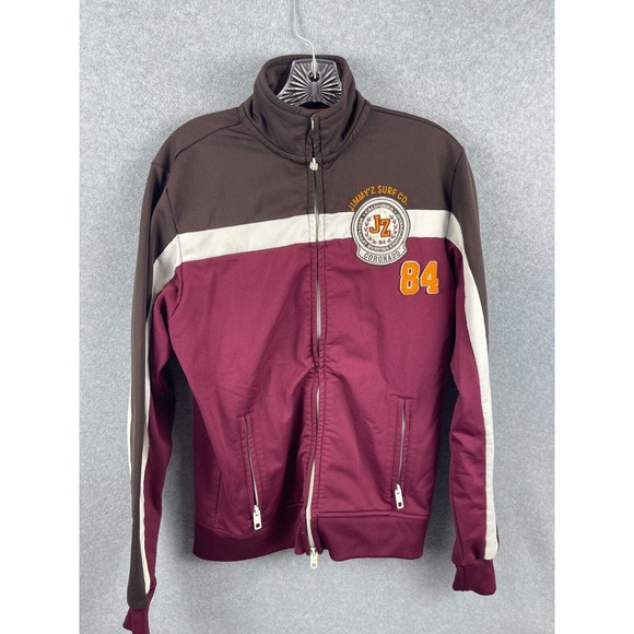Jimmy Z's Surf Co Track Jacket Men's S Red Brown Colorblock Retro Full Zip Patch - Picture 1 of 12